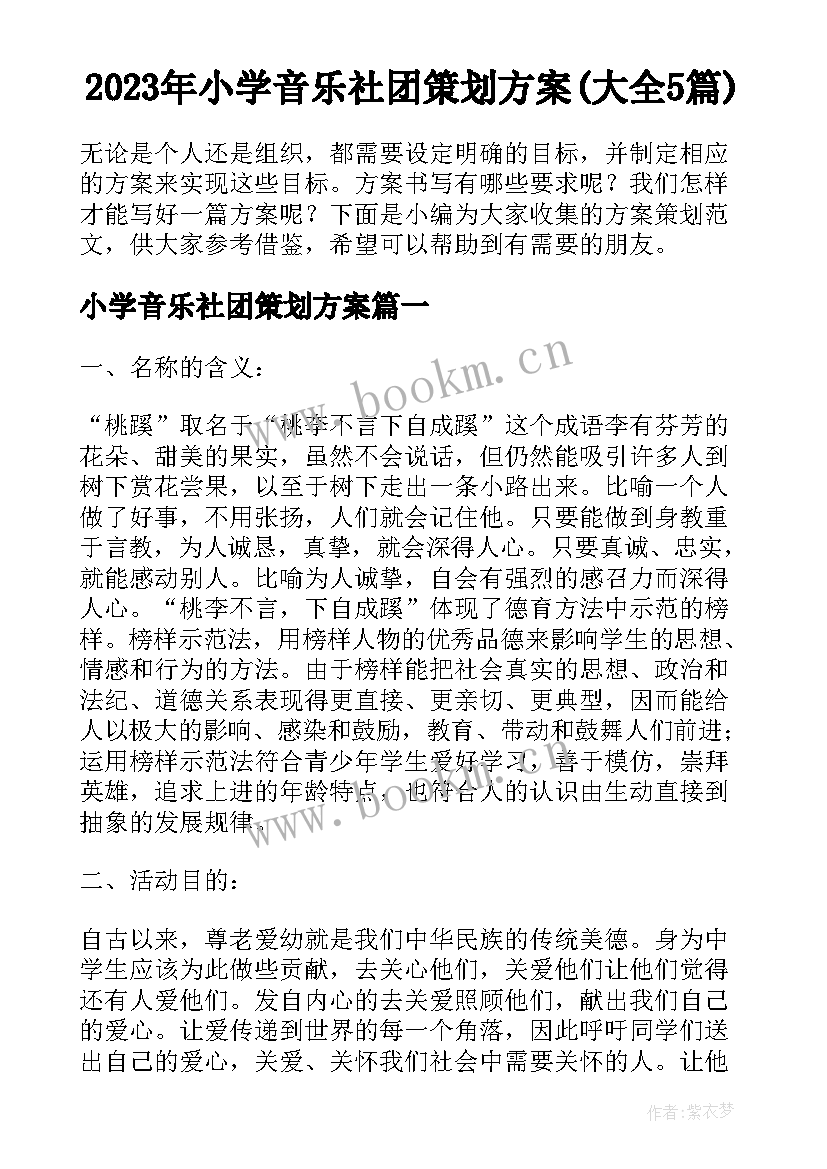 2023年小学音乐社团策划方案(大全5篇)