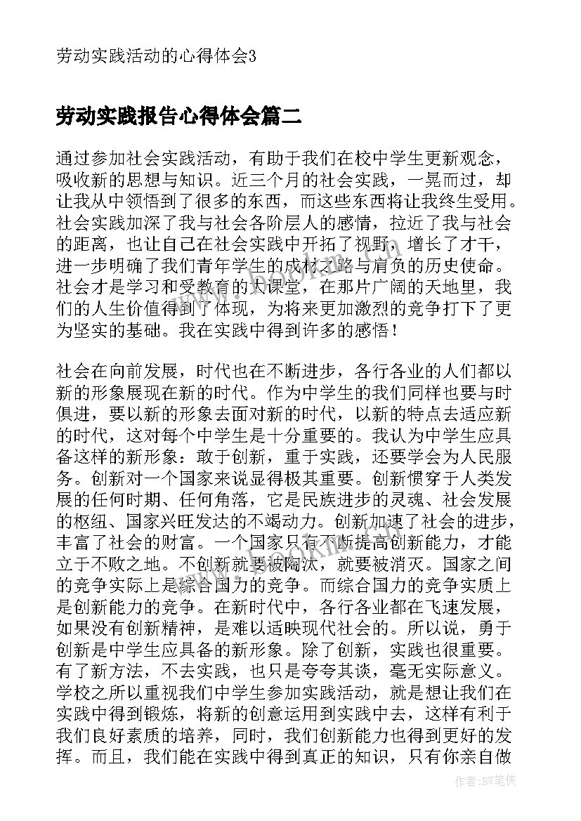 2023年劳动实践报告心得体会(模板10篇)