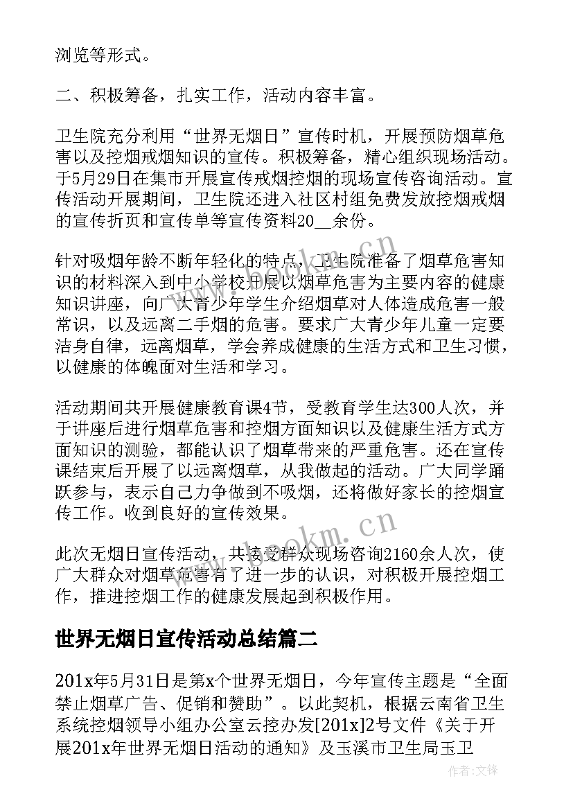 世界无烟日宣传活动总结 开展世界无烟日宣传活动总结(优质7篇)