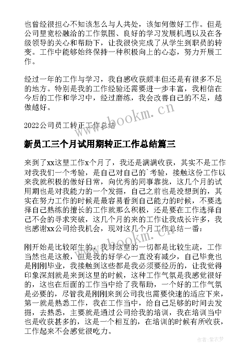 新员工三个月试用期转正工作总结(汇总8篇)