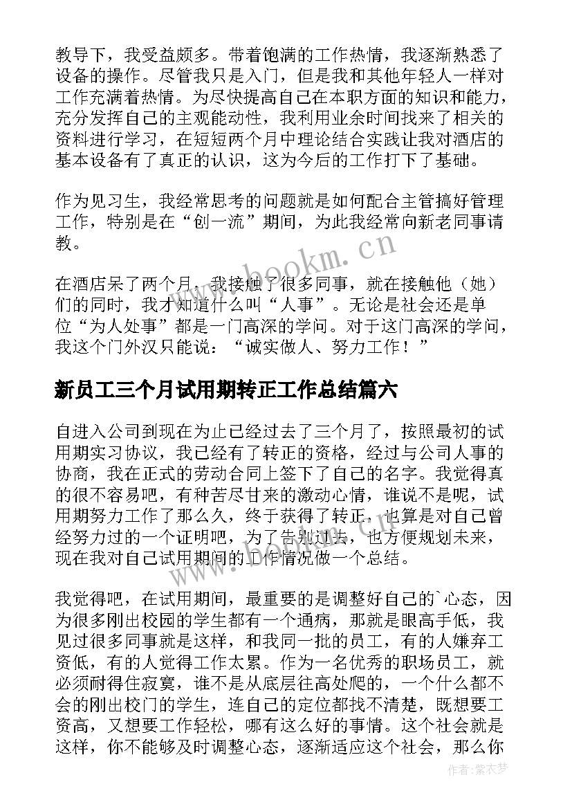 新员工三个月试用期转正工作总结(汇总8篇)