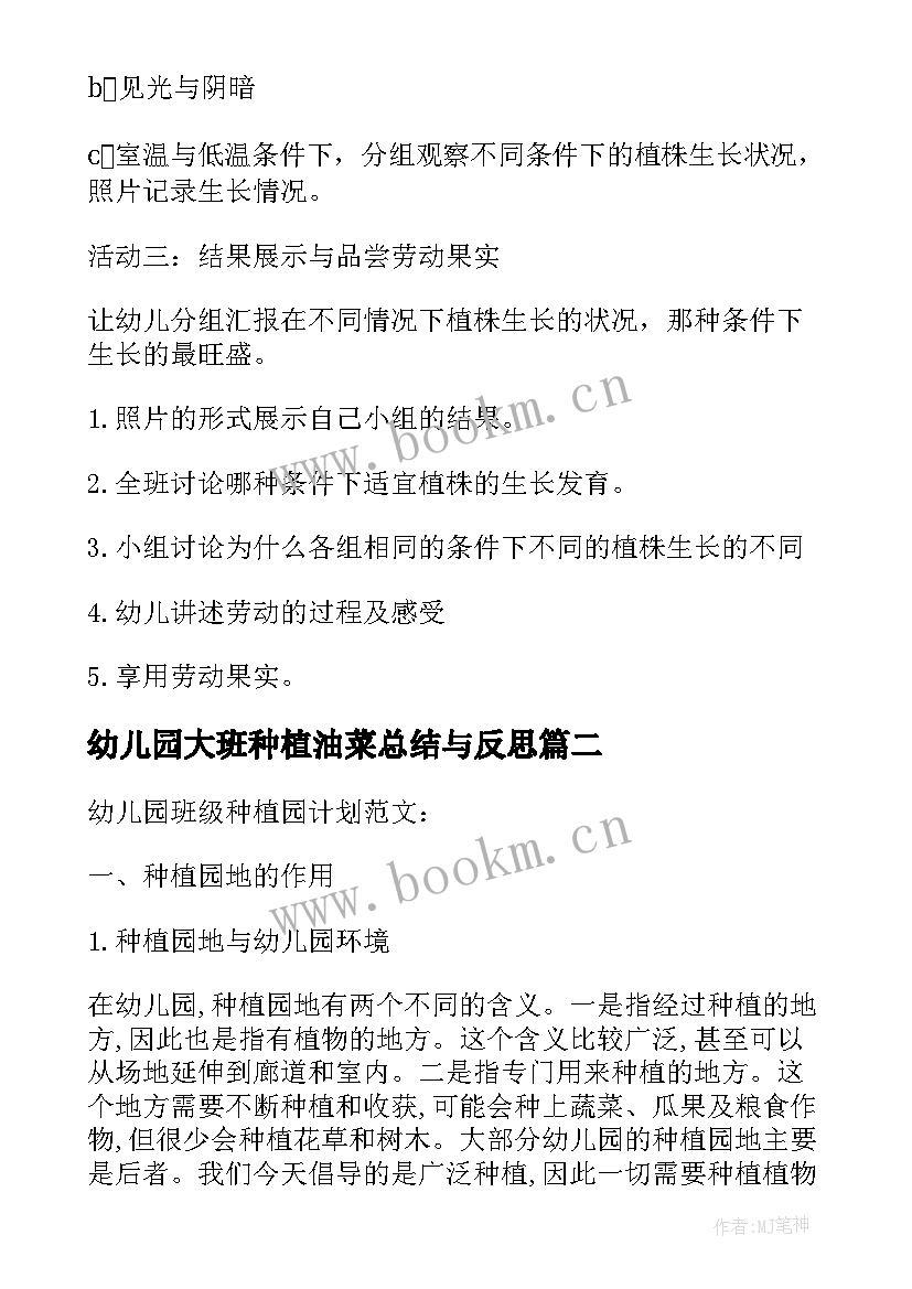 2023年幼儿园大班种植油菜总结与反思(大全5篇)