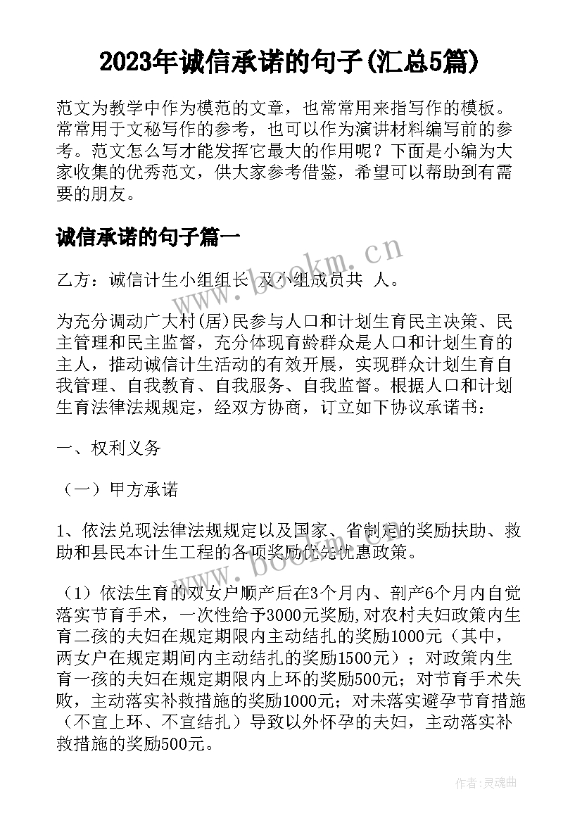 2023年诚信承诺的句子(汇总5篇)