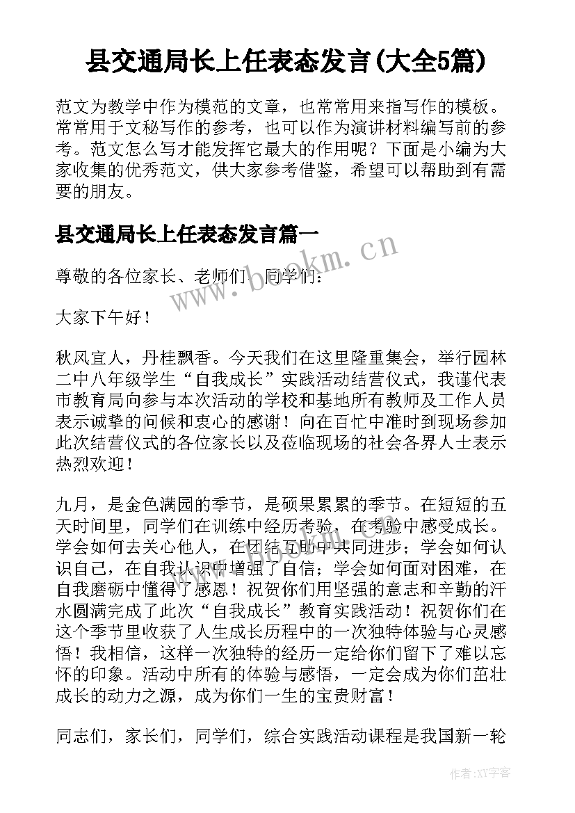 县交通局长上任表态发言(大全5篇)