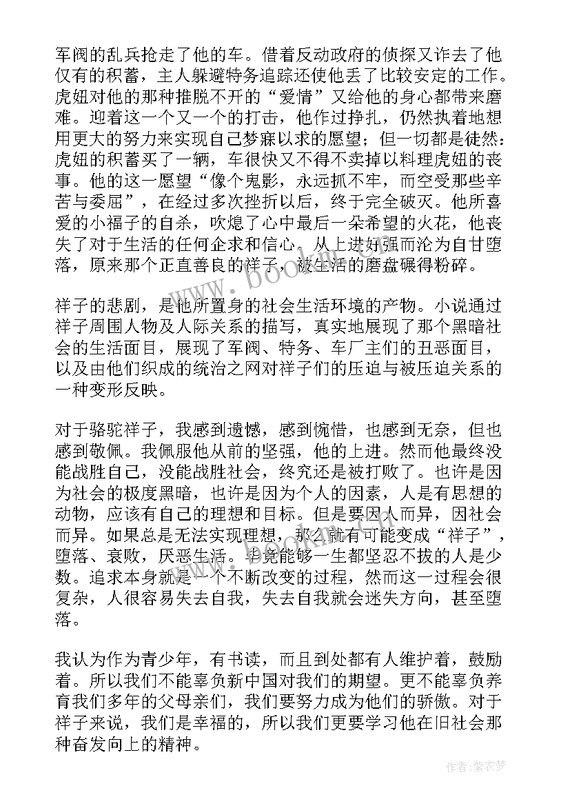 2023年骆驼祥子读后感 高中骆驼祥子读后感(通用10篇)