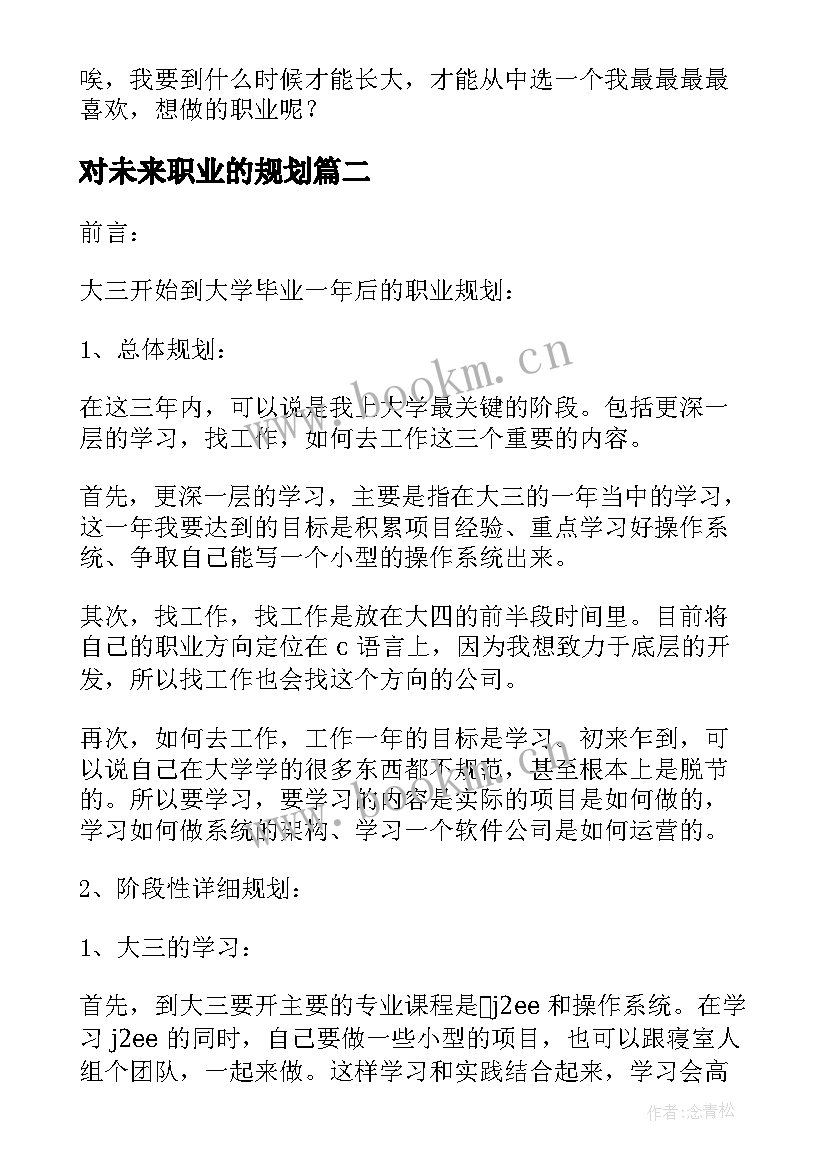 2023年对未来职业的规划(优质7篇)