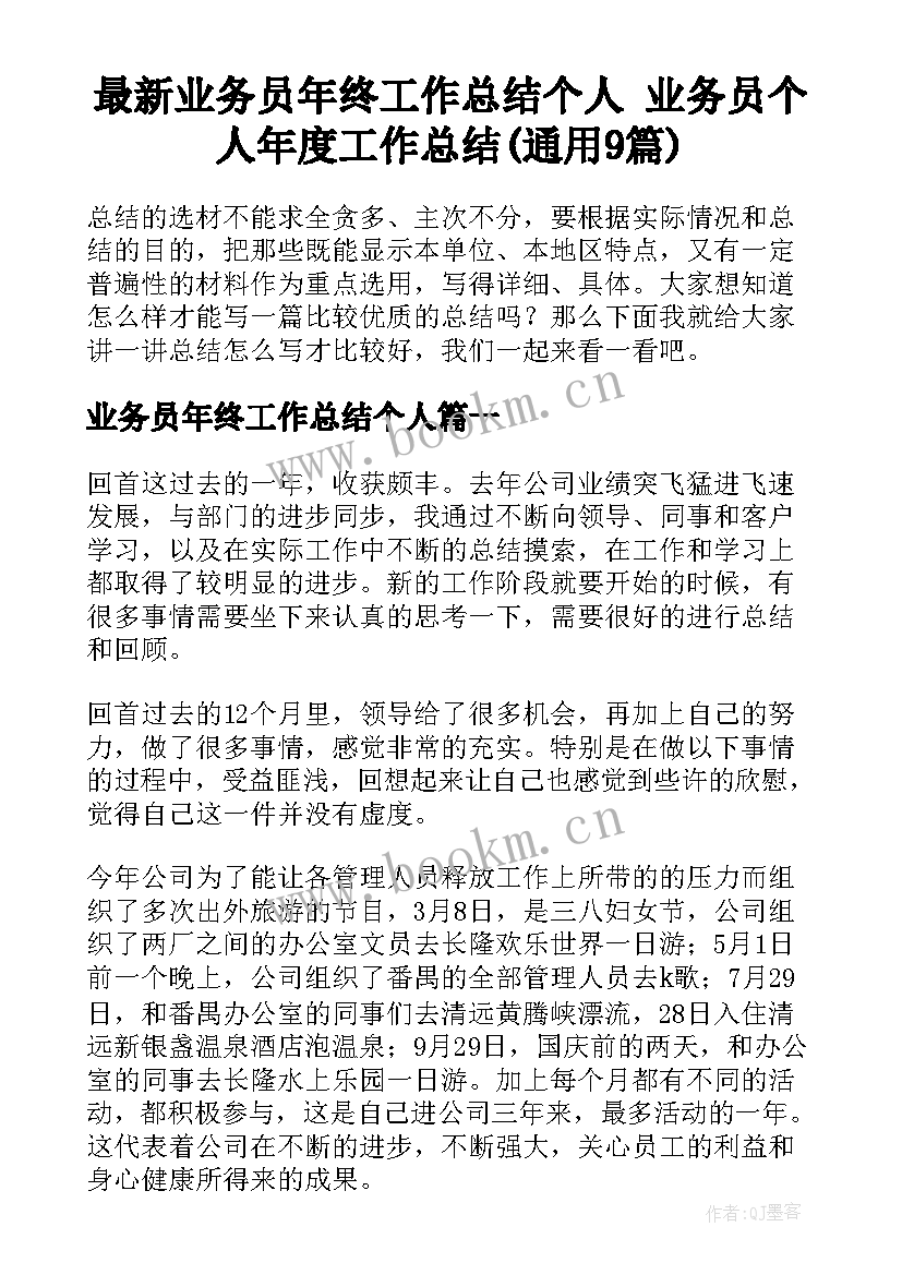 最新业务员年终工作总结个人 业务员个人年度工作总结(通用9篇)