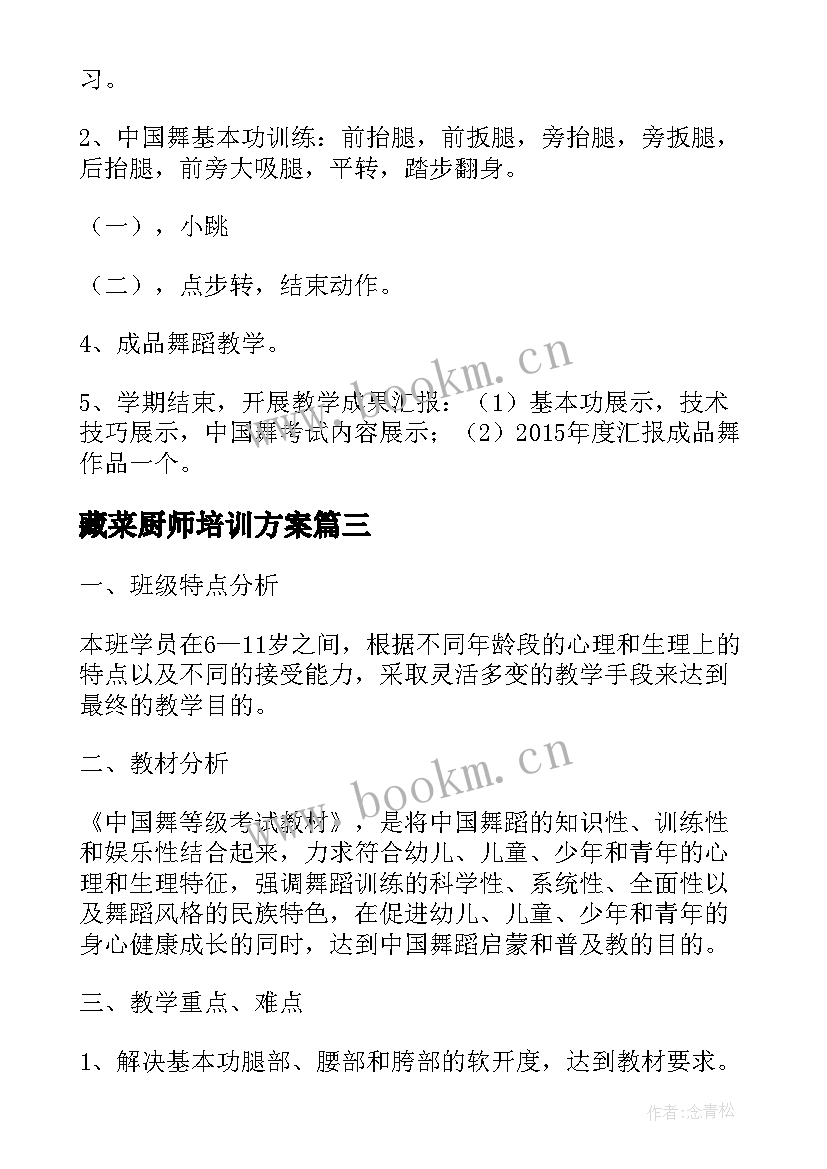 藏菜厨师培训方案 培训教学计划(实用10篇)