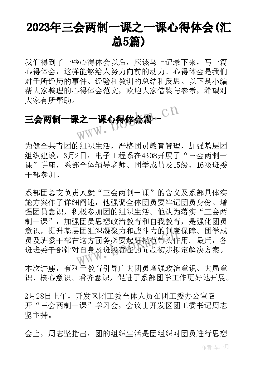 2023年三会两制一课之一课心得体会(汇总5篇)