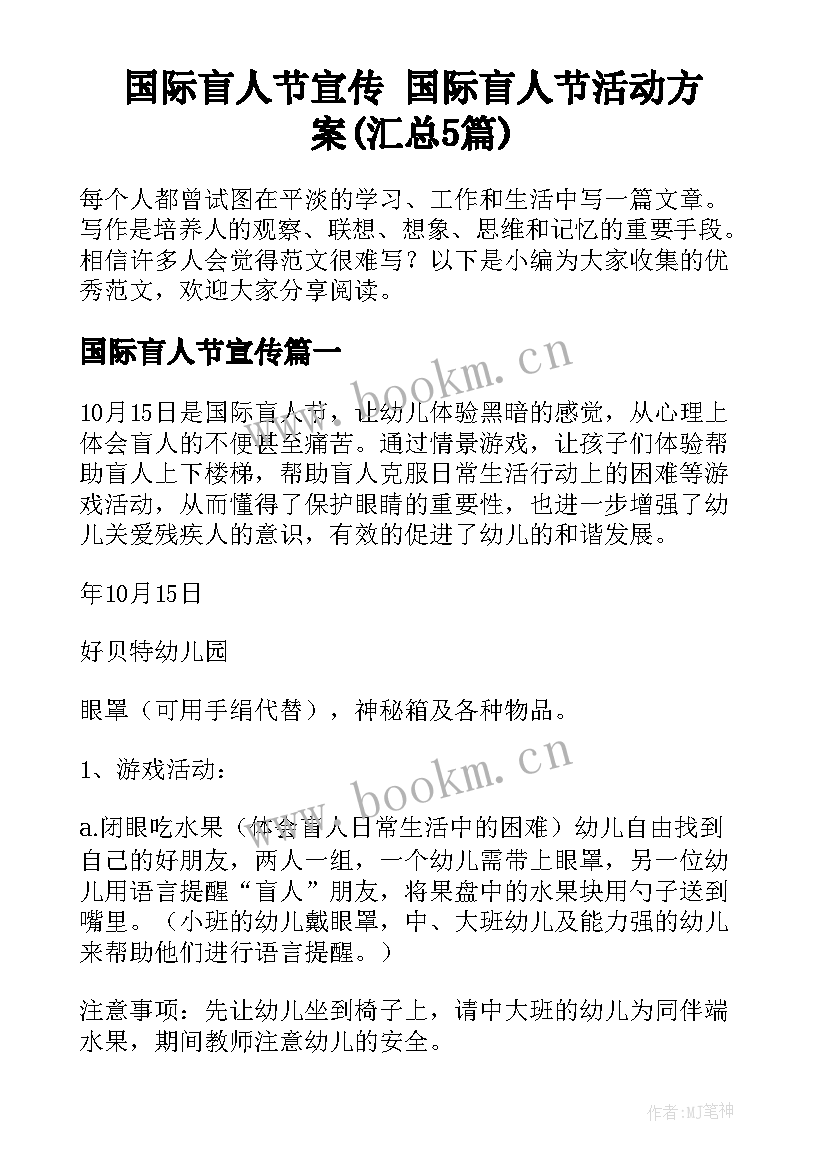 国际盲人节宣传 国际盲人节活动方案(汇总5篇)