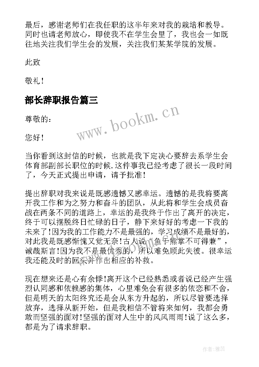 2023年部长辞职报告(汇总6篇)