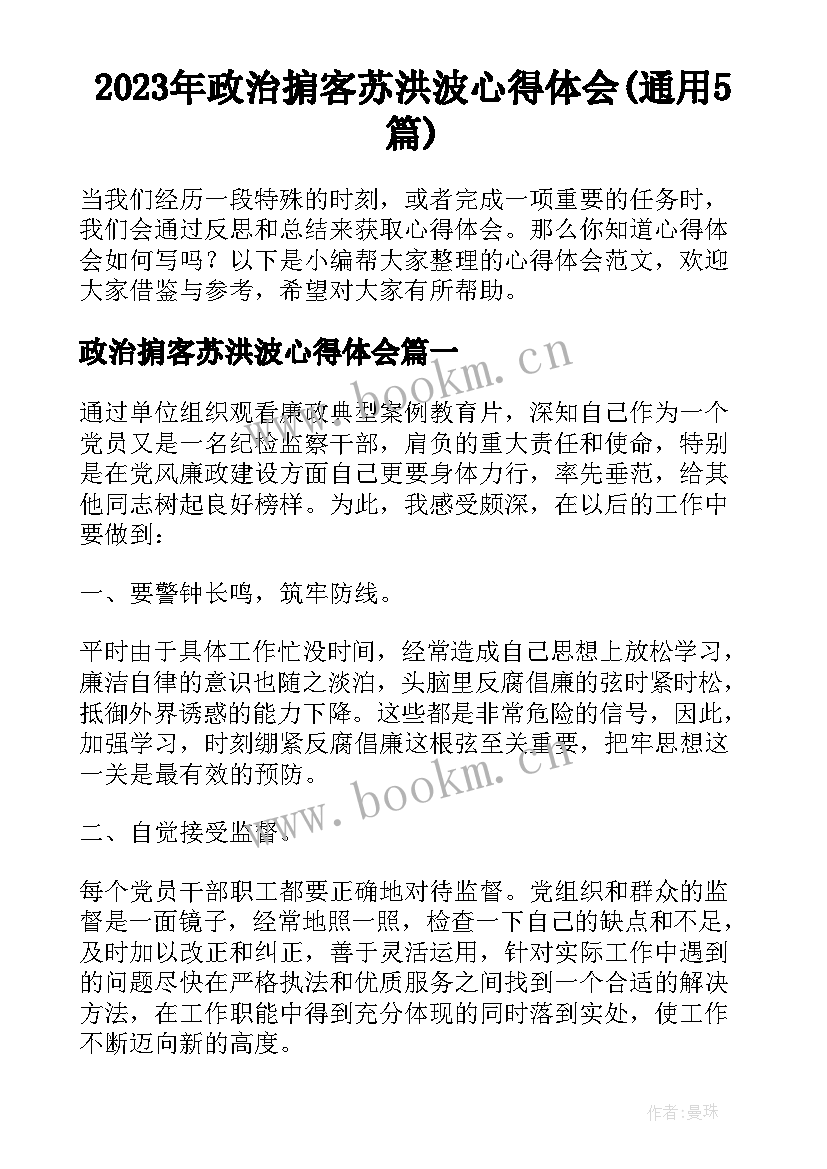 2023年政治掮客苏洪波心得体会(通用5篇)