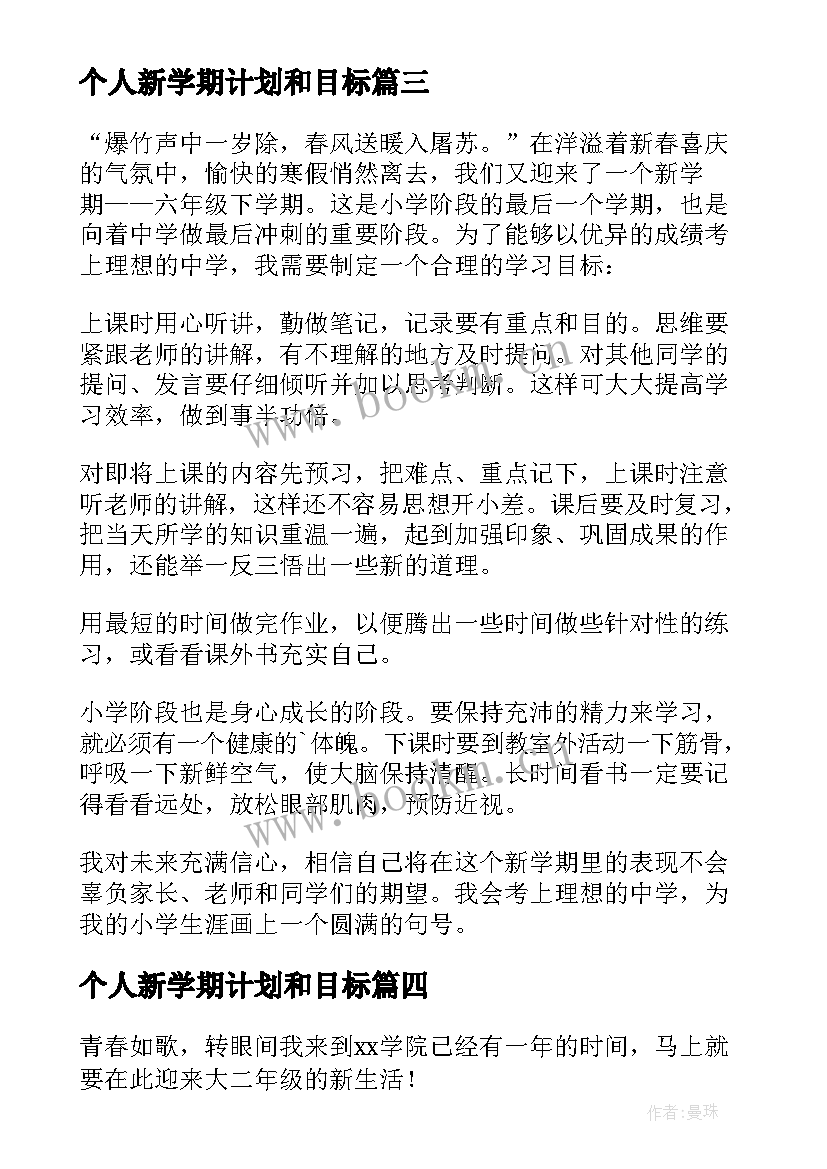 2023年个人新学期计划和目标 个人新学期计划书(大全6篇)