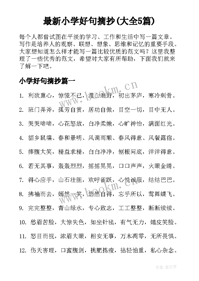 最新小学好句摘抄(大全5篇)