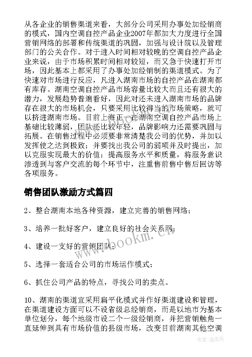 最新销售团队激励方式 销售团队考核激励方案(模板5篇)