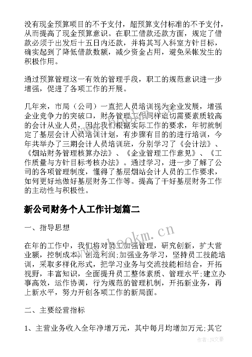 新公司财务个人工作计划 公司财务工作计划(模板10篇)