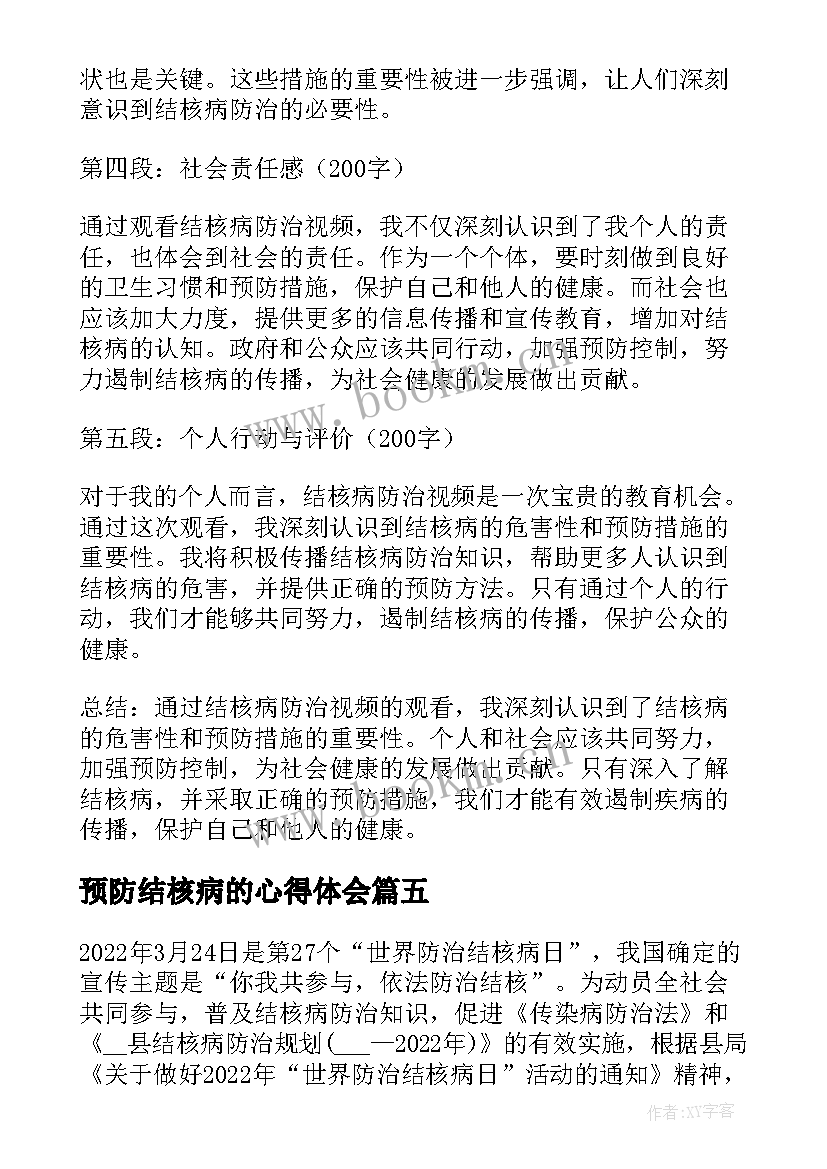 2023年预防结核病的心得体会 世界防治结核病日活动心得体会(模板5篇)