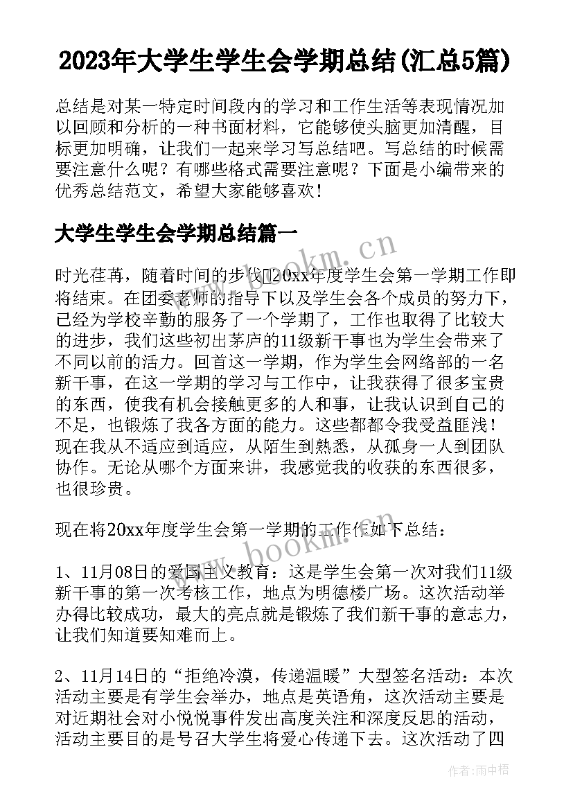 2023年大学生学生会学期总结(汇总5篇)