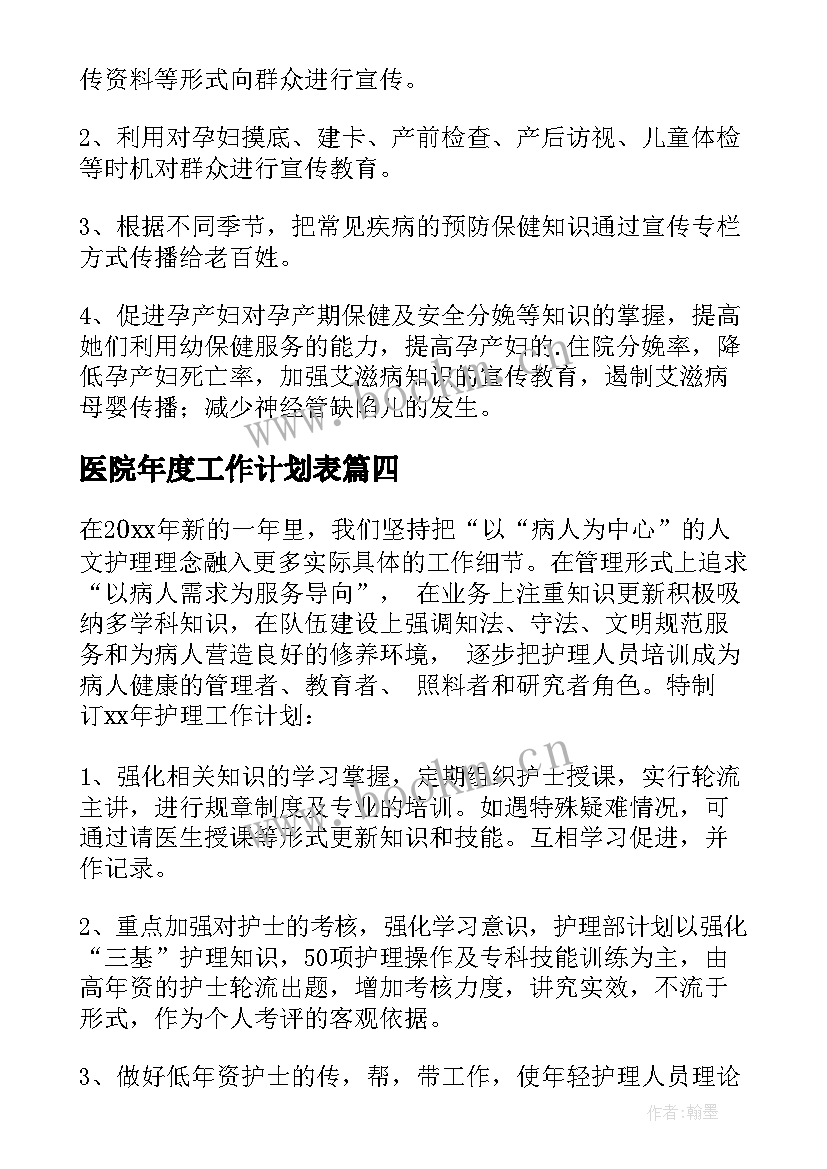 医院年度工作计划表 医院年度工作计划(优质7篇)