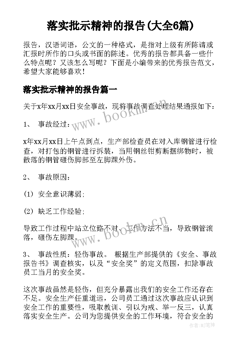 落实批示精神的报告(大全6篇)