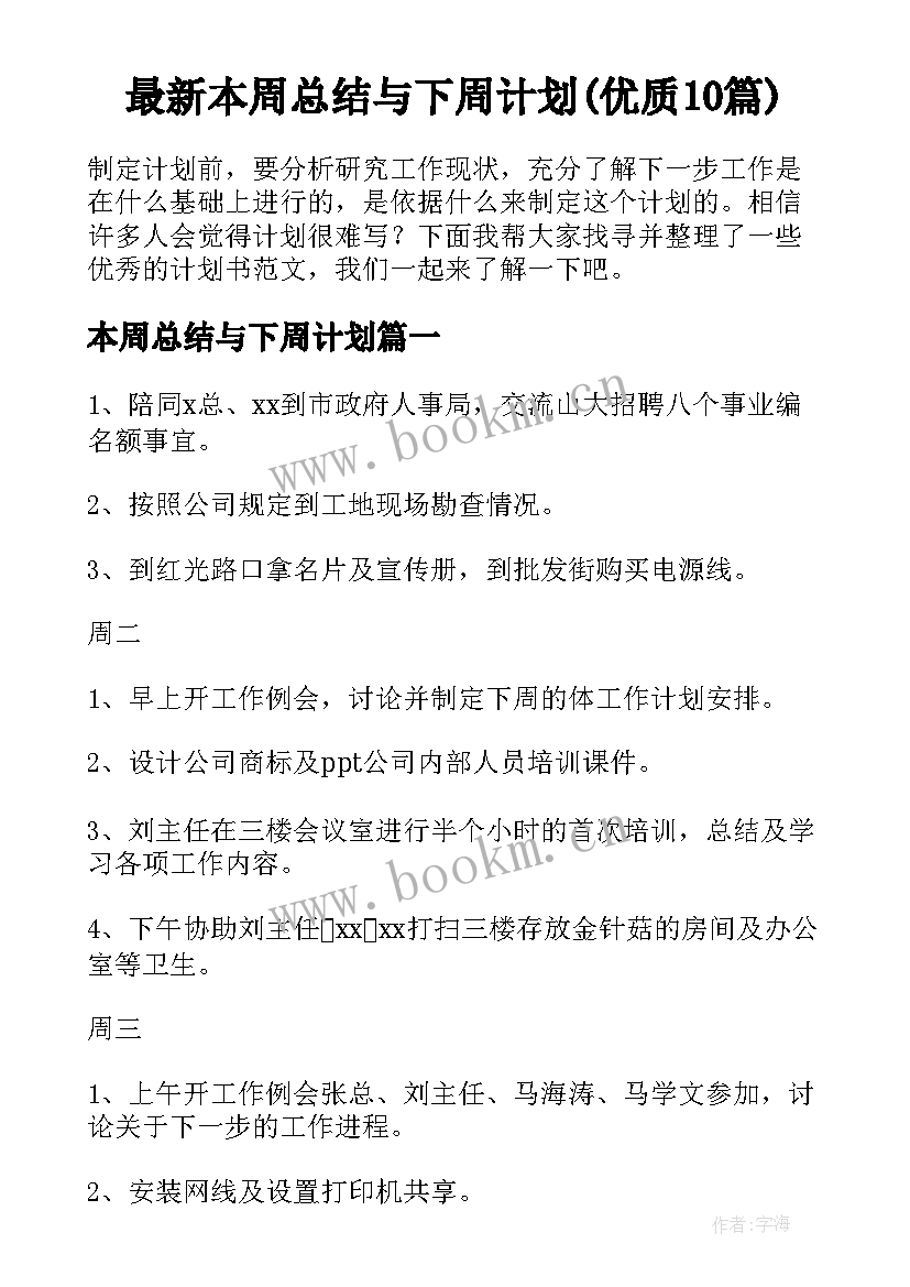 最新本周总结与下周计划(优质10篇)