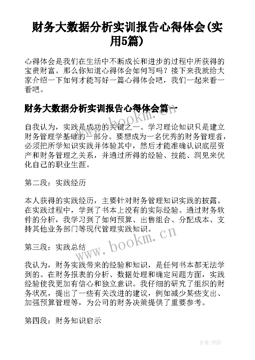 财务大数据分析实训报告心得体会(实用5篇)