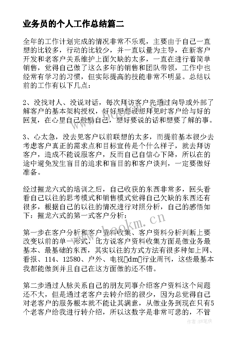 业务员的个人工作总结(通用10篇)