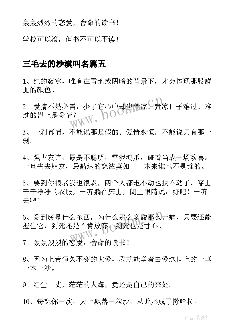 最新三毛去的沙漠叫名 三毛经典爱情语录三毛语录爱情语录句(汇总5篇)