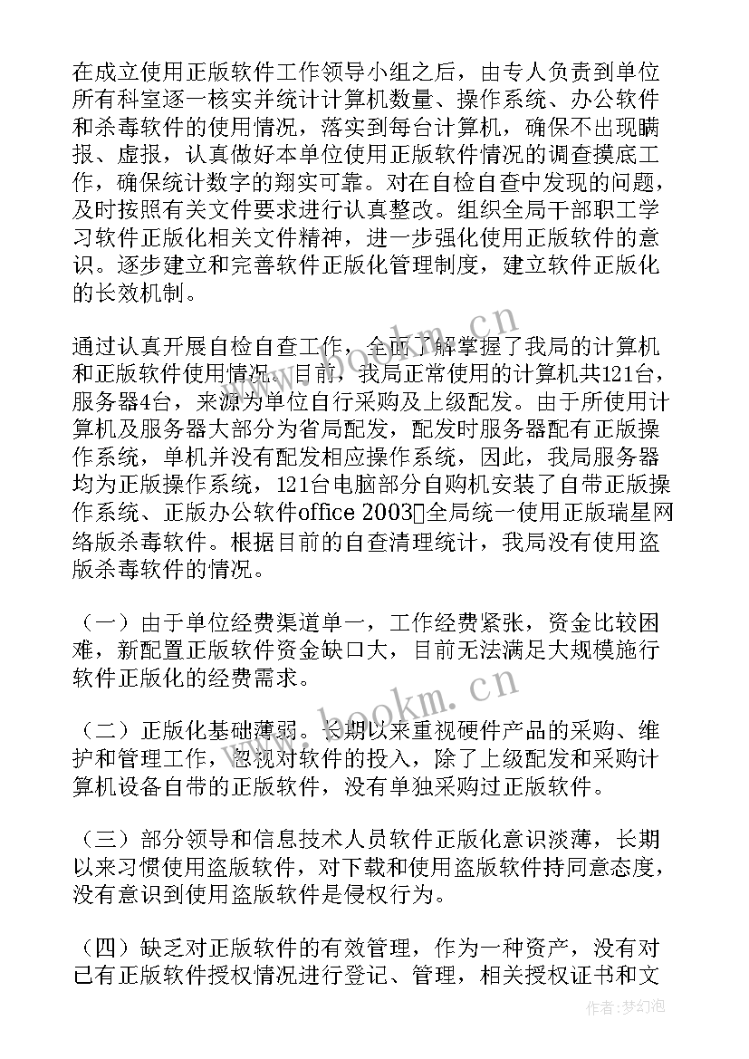 2023年软件正版化自查报告(精选5篇)