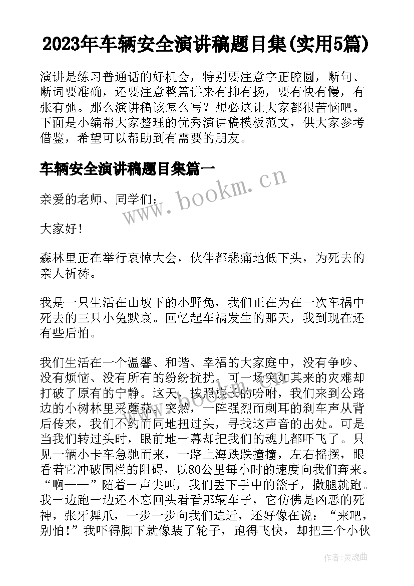 2023年车辆安全演讲稿题目集(实用5篇)