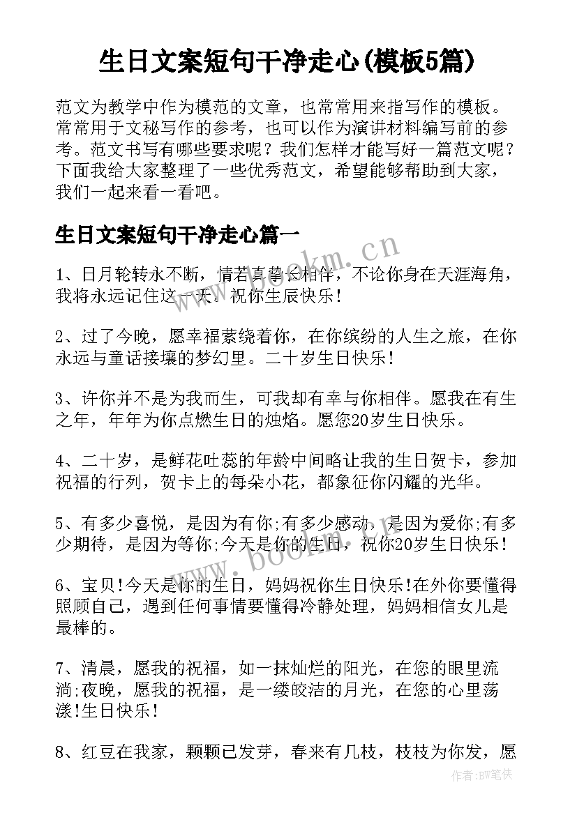 生日文案短句干净走心(模板5篇)