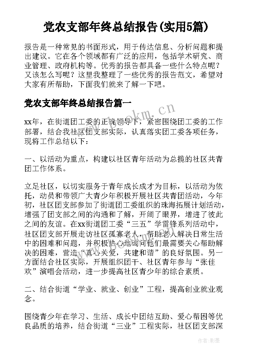 党农支部年终总结报告(实用5篇)