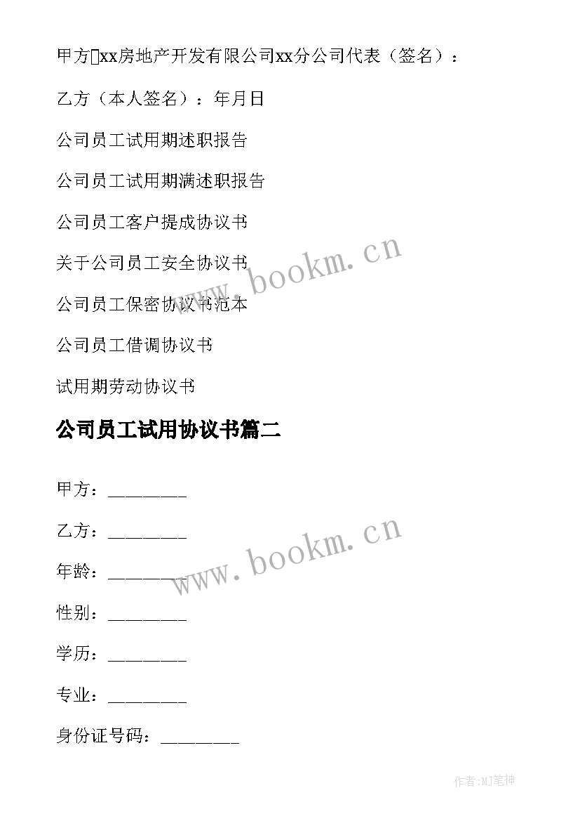 公司员工试用协议书(实用5篇)