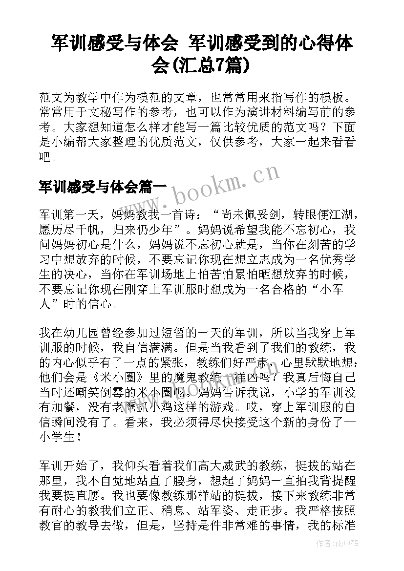 军训感受与体会 军训感受到的心得体会(汇总7篇)