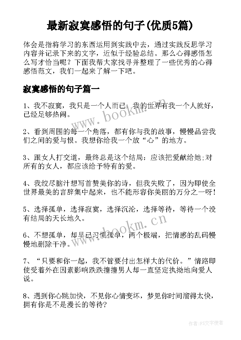 最新寂寞感悟的句子(优质5篇)