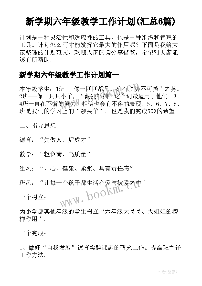 新学期六年级教学工作计划(汇总6篇)