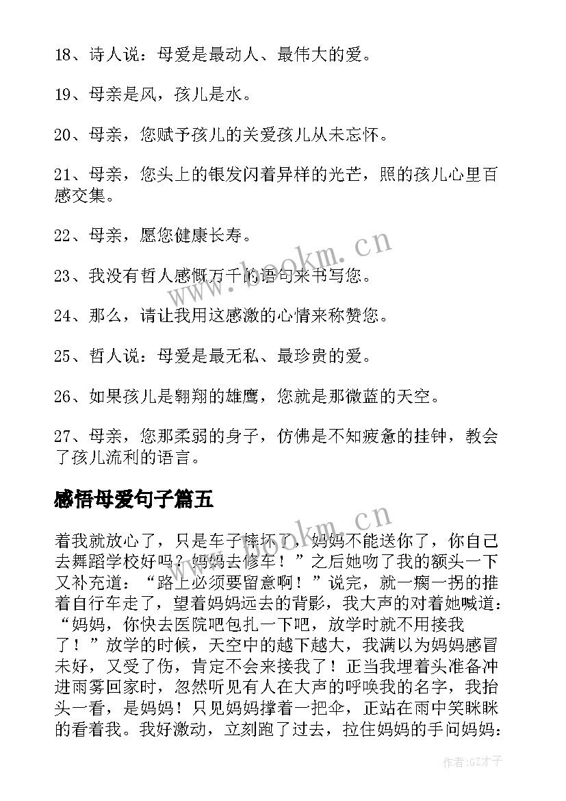 感悟母爱句子(实用5篇)