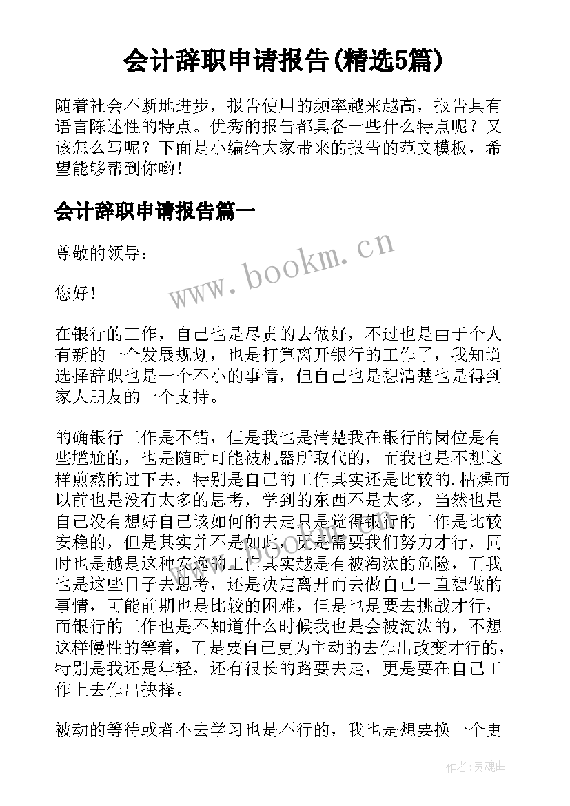 会计辞职申请报告(精选5篇)