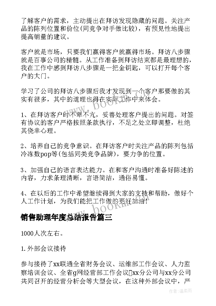 2023年销售助理年度总结报告(优质8篇)