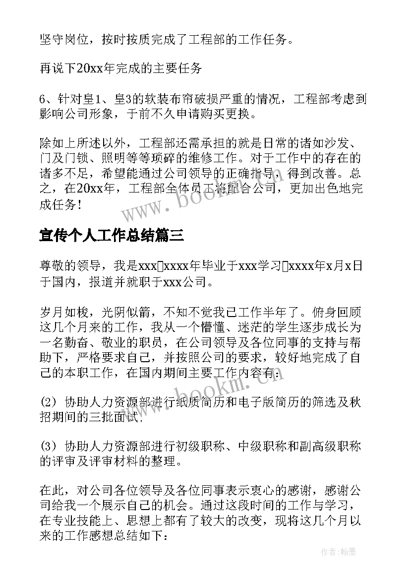 2023年宣传个人工作总结(实用7篇)