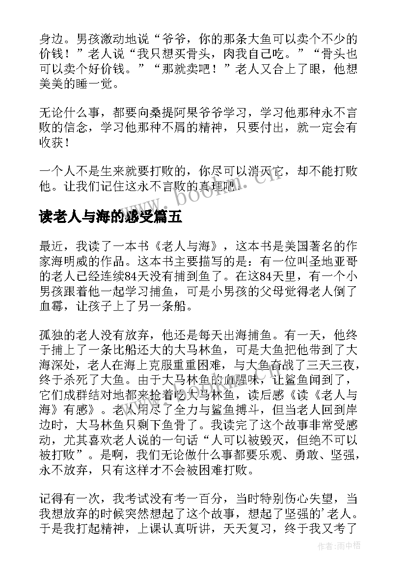 2023年读老人与海的感受 老人与海读后感与感想(大全5篇)