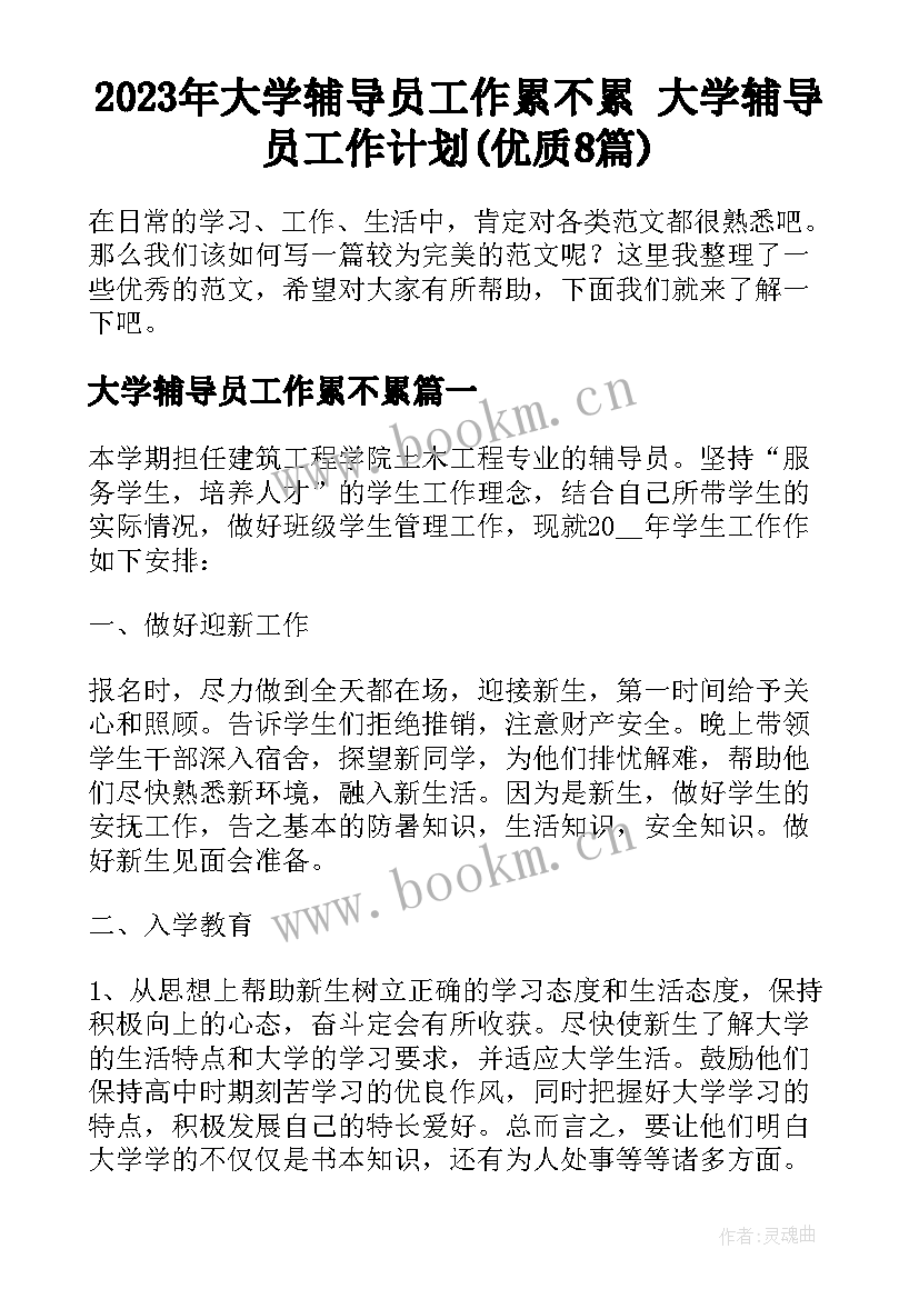 2023年大学辅导员工作累不累 大学辅导员工作计划(优质8篇)