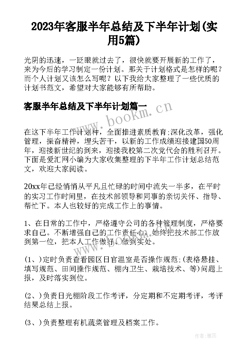 2023年客服半年总结及下半年计划(实用5篇)