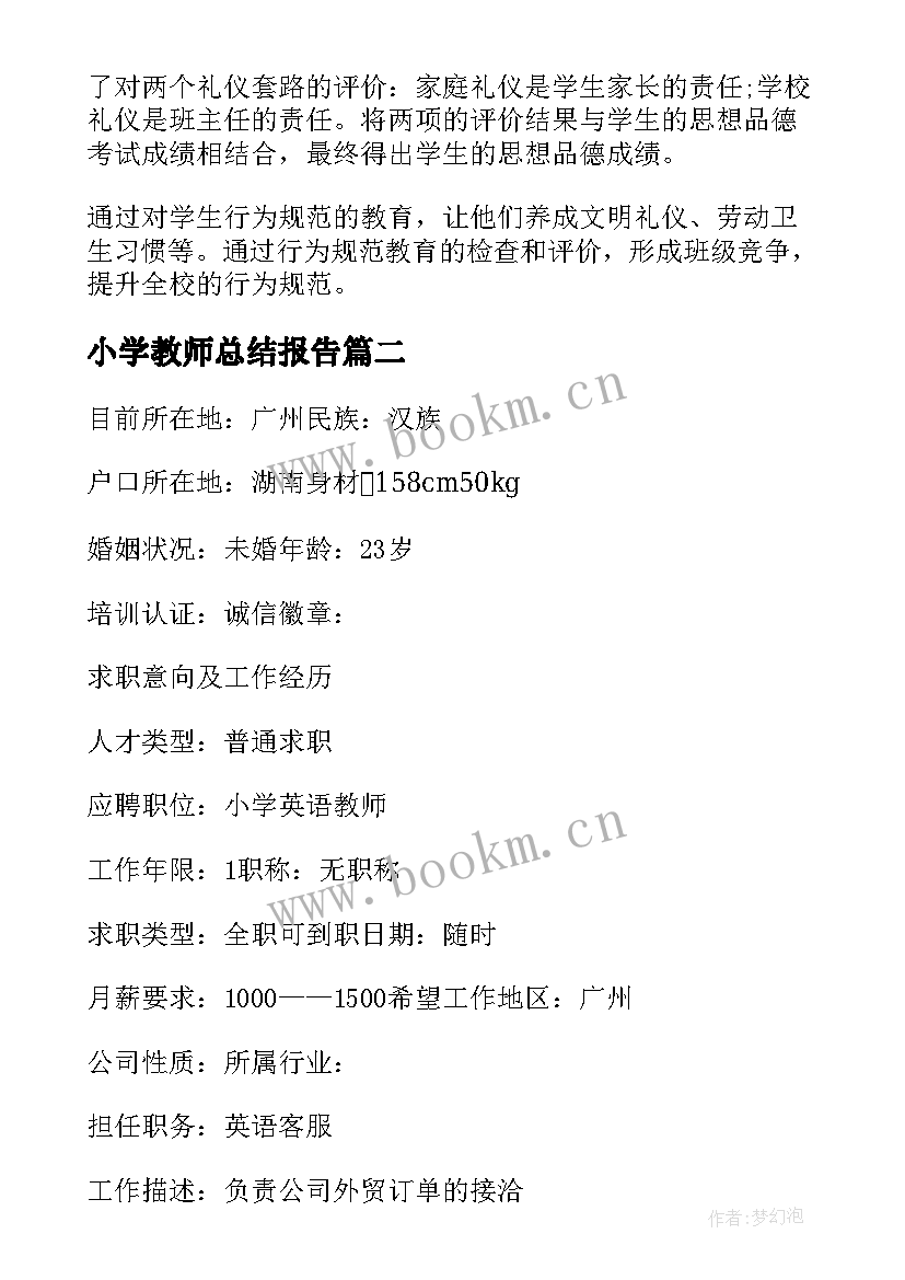 2023年小学教师总结报告 小学教师总结(优秀6篇)