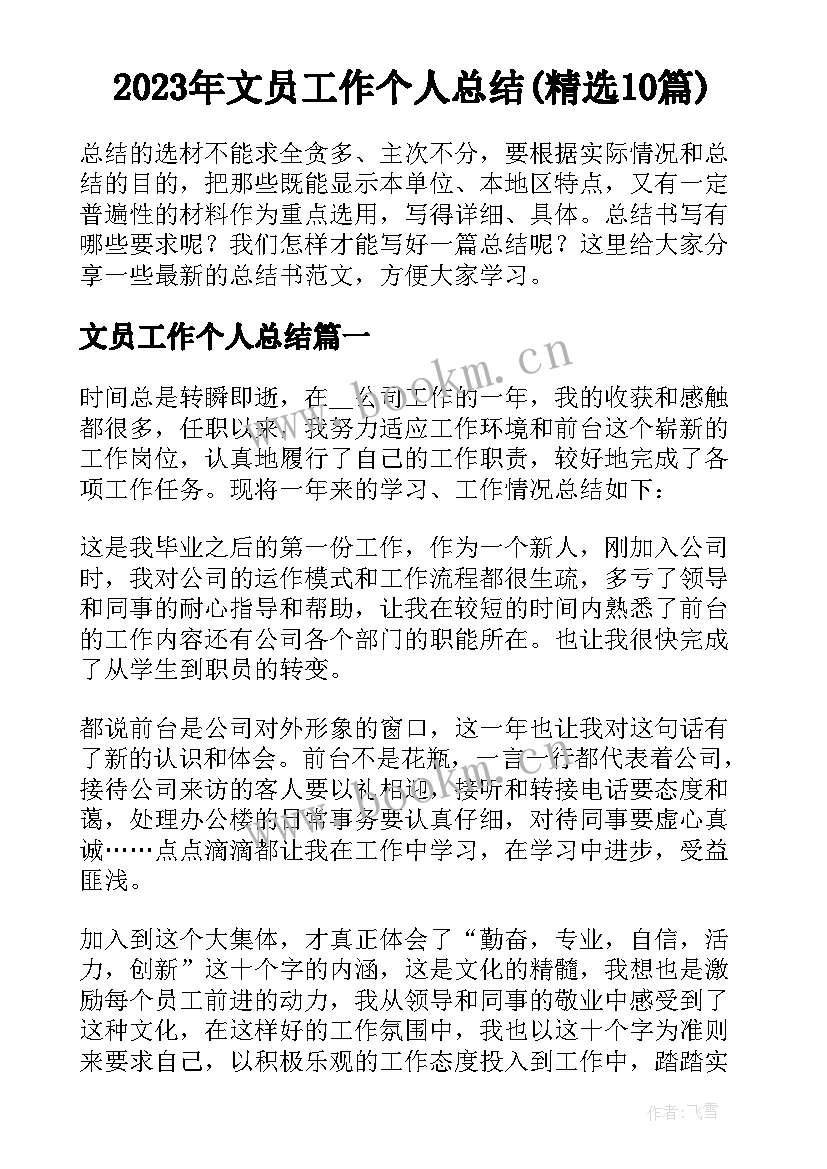 2023年文员工作个人总结(精选10篇)