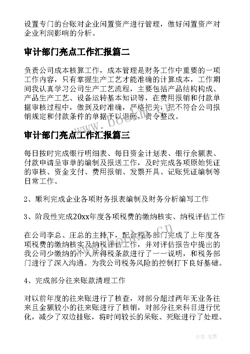 审计部门亮点工作汇报(汇总5篇)