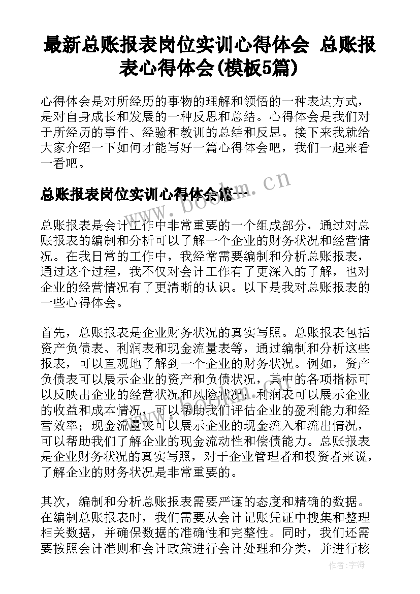 最新总账报表岗位实训心得体会 总账报表心得体会(模板5篇)