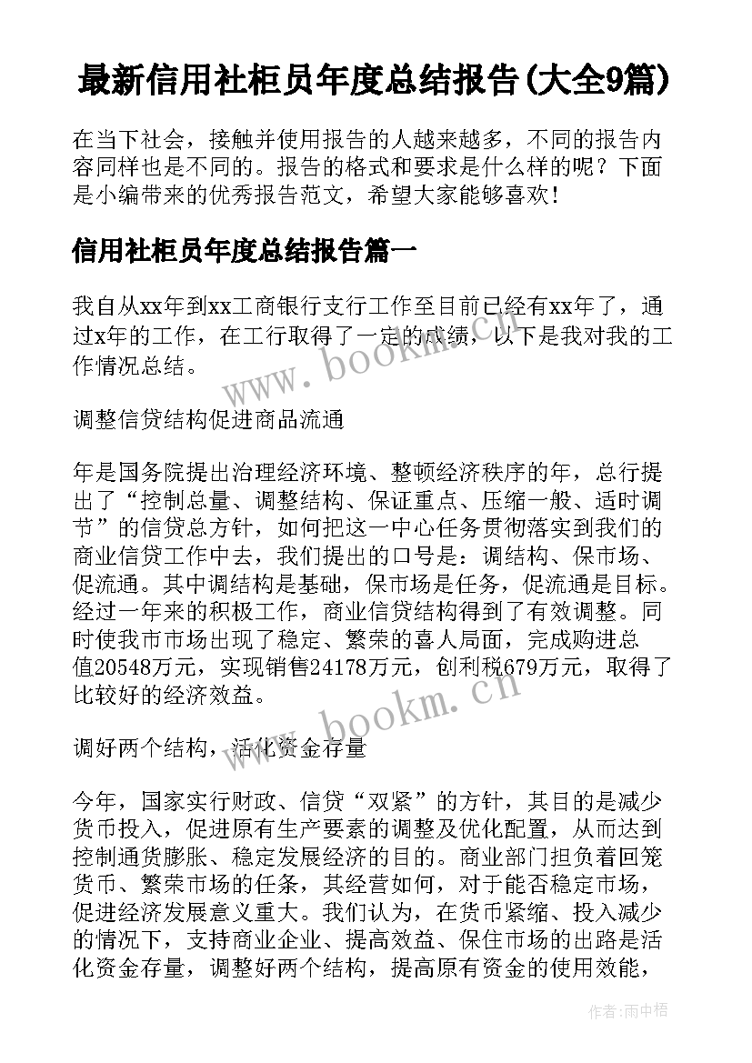 最新信用社柜员年度总结报告(大全9篇)