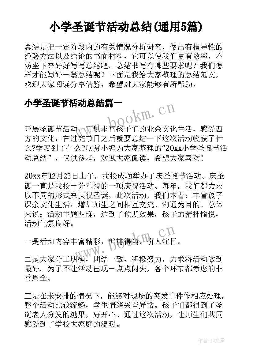 小学圣诞节活动总结(通用5篇)