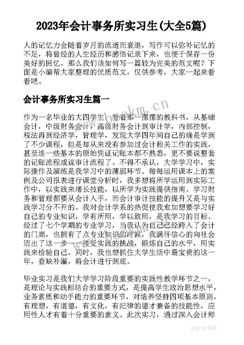 2023年会计事务所实习生(大全5篇)